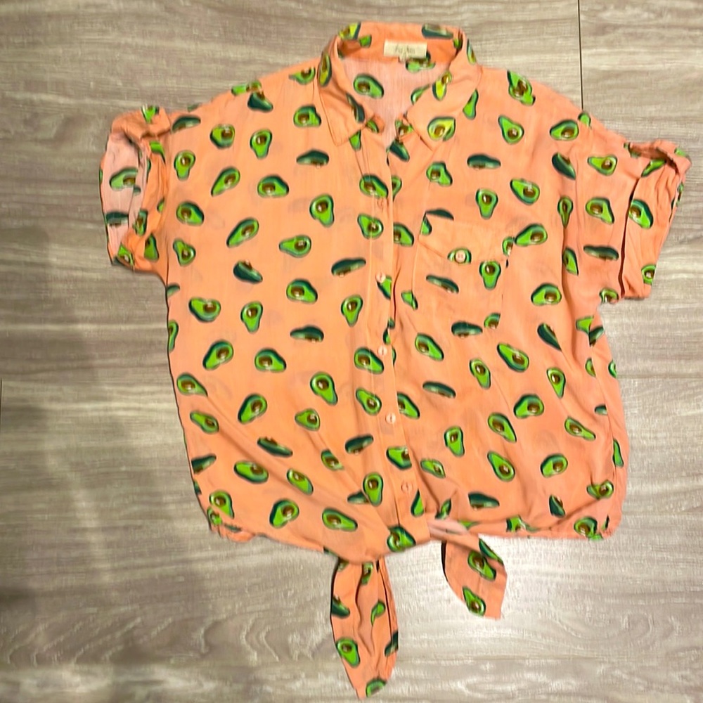 Love Notes avocado button down tie shirt